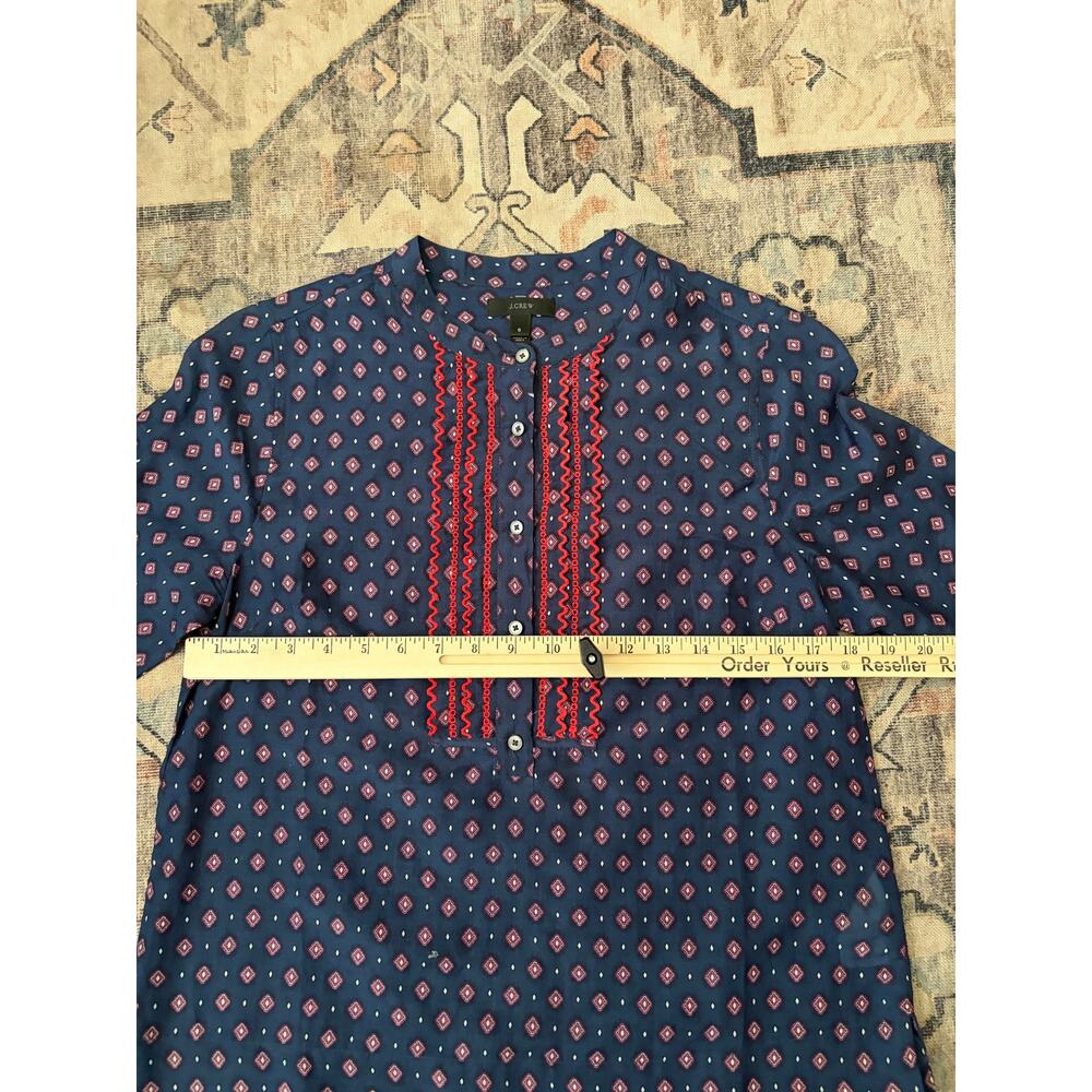 J.Crew Womens 6 Cotton Silk Embroidered Bell Sleeve Peasant Blouse Navy Boho - Picture 4 of 7